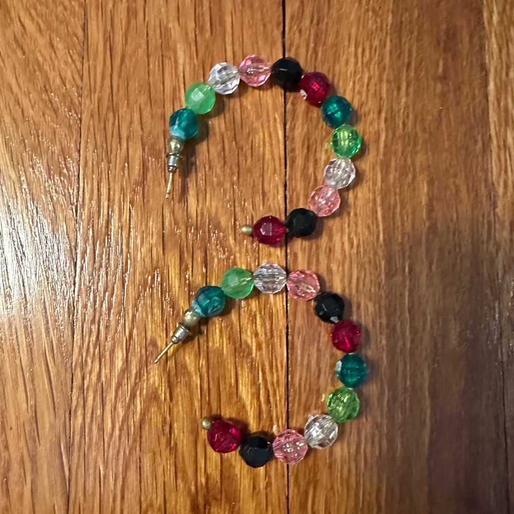 Susan Alexandra Watermelon Color Beaded Hoop Earrings